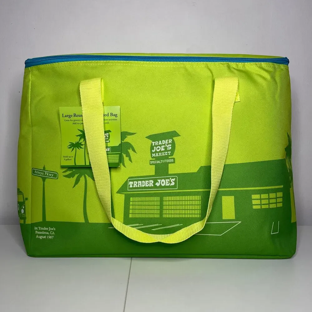 Set of 3 Trader Joe’s Insulated Cooler Bags — Large + Mini — Lime Green + Stripe